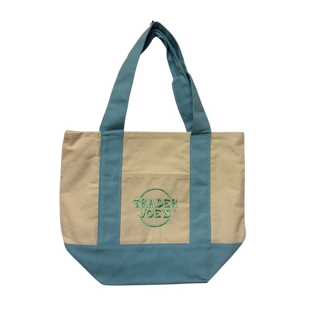 Trader Joe's Mini‎ Pastel Canvas Tote Bag Blue Limited Edition Summer Easter New